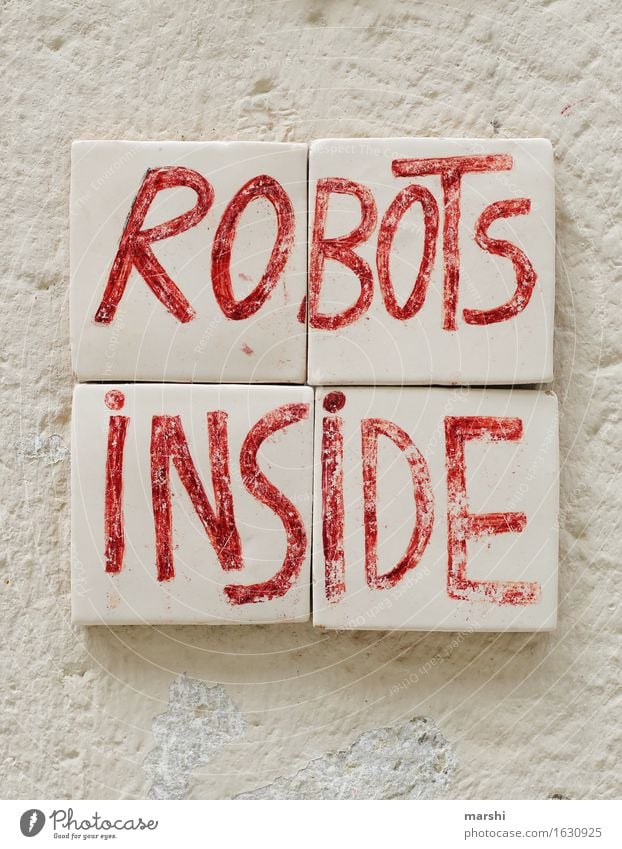 robots inside House (Residential Structure) Wall (barrier) Wall (building) Facade Moody Robot Tile Lisbon Travel photography White Red Funny Colour photo