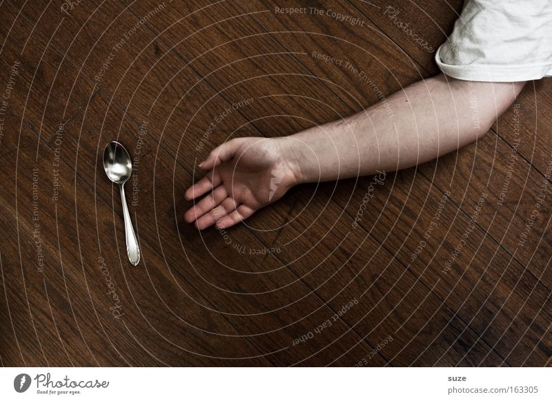 spoonful Spoon Joy Human being Masculine Man Adults Arm Hand Fingers 1 Wood Funny Death Ground Proverb Humor Sarcasm Sudden fall Crime scene Figure of speech
