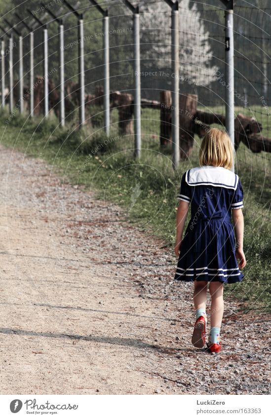 Walk The Line Fear Loneliness Girl Fence Shadow Sadness Feeble Grief Distress Child sailor dress