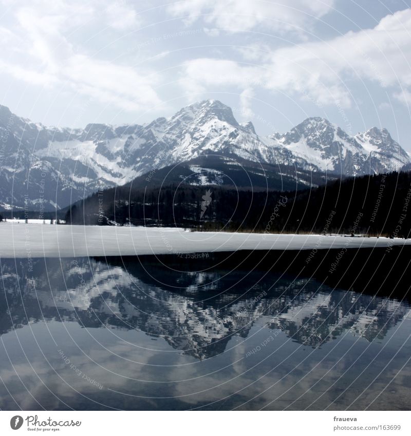 mirroring Colour photo Exterior shot Deserted Day Light Shadow Reflection Sunlight Central perspective Tourism Trip Snow Mountain Hiking Environment Nature