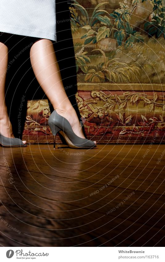 Pumps on Parquet Colour photo Interior shot Copy Space bottom Flash photo Deep depth of field Human being Feminine Young woman Youth (Young adults) Woman Adults