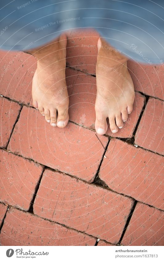 Barefoot on brick Brick Floor Lifestyle Beautiful Personal hygiene Pedicure Healthy Health care Well-being Leisure and hobbies House (Residential Structure)