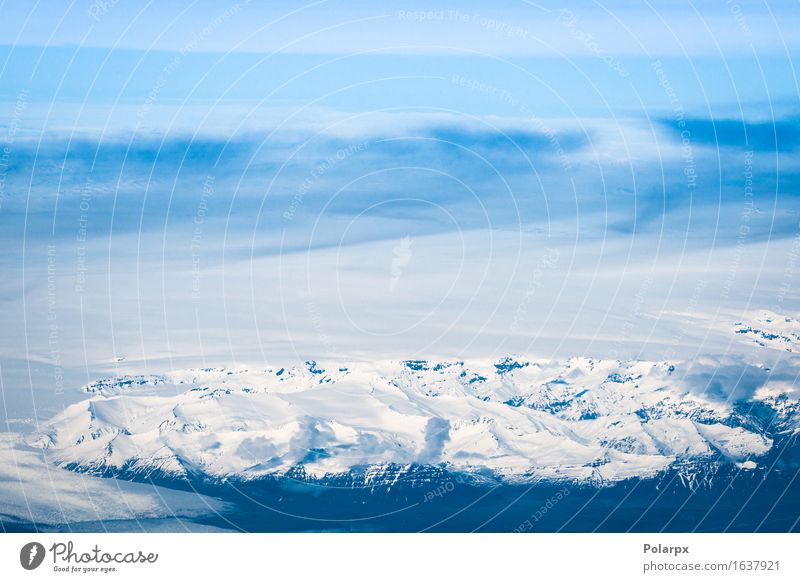 Snow on mountains in icelandic landscape in perspective Island Mountain Nature Landscape Clouds Rock Glacier Volcano River Aircraft Flying Natural Above Blue