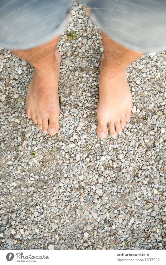 Barefoot on stones Healthy Life Contentment Summer Hiking To go for a walk Human being Masculine Young man Youth (Young adults) Adults Feet 1 30 - 45 years