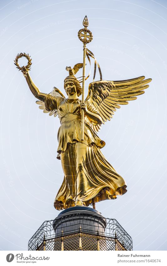 The Victoria on the Berlin Victory Column Sculpture Capital city Monument Peace Power Colour photo Exterior shot Day Victory column Goldelse victory statue