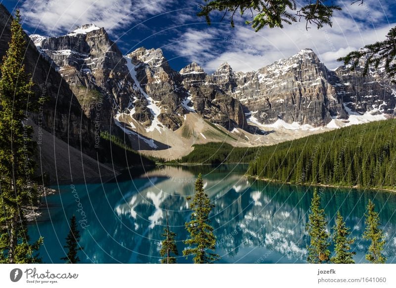 Sunny Day At Moraine Lake Vacation & Travel Tourism Summer vacation Mountain Hiking Nature Landscape Sky Clouds Tree Forest Rock Rocky Mountains Glacier