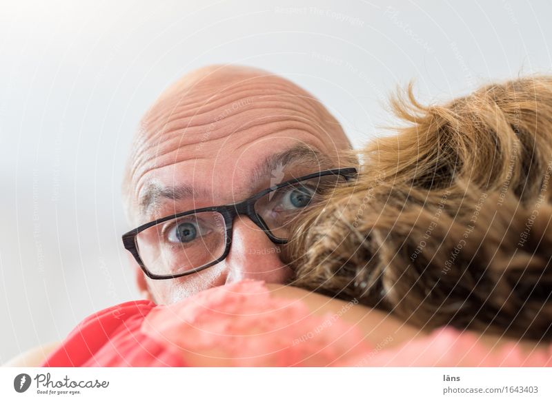 surprise Human being Masculine Feminine Woman Adults Man Couple Partner Head Hair and hairstyles Eyes 2 Blonde Bald or shaved head Looking Embrace Together