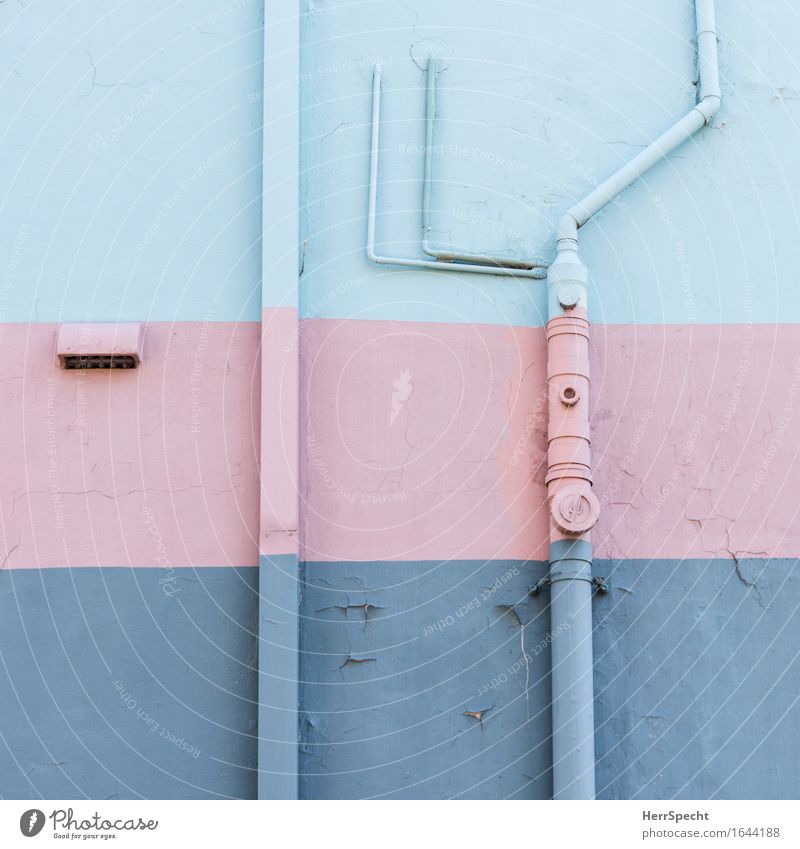 Art in construction House (Residential Structure) Manmade structures Building Wall (barrier) Wall (building) Facade Town Crazy Blue Pink Stripe Striped Painted