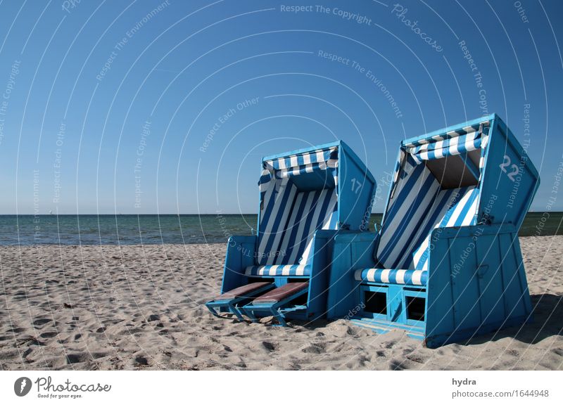 beach love Vacation & Travel Summer vacation Sunbathing Beach Ocean Sand Sky Cloudless sky Horizon Coast Baltic Sea Island Poel Island Beach chair Stripe