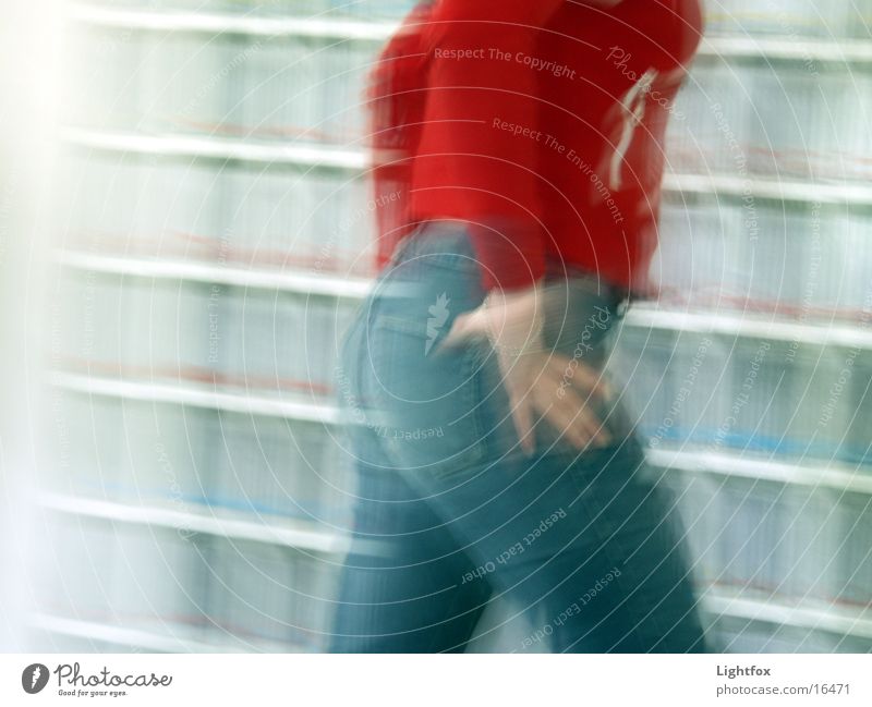 You asshole! Speed Blur Shelves Woman Bottom Red red part Jeans Human being Distorted Walking