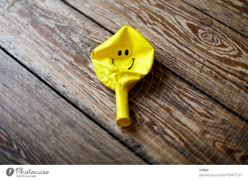 The air's out. (After the opening... Balloon Sign Smiley Smiling Lie Happiness Happy Positive Yellow Emotions Moody Joy Contentment Optimism Proverb Optimist