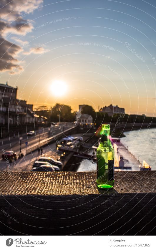 Enjoying a drink Alcoholic drinks Beer Bottle Well-being Contentment Vacation & Travel Summer vacation Night life Sky Sunrise Sunset Beautiful weather Dresden