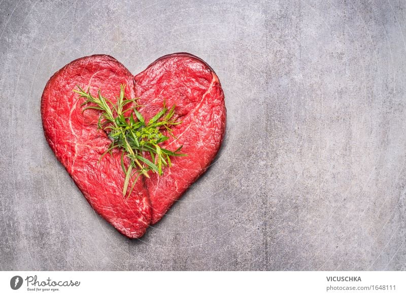 Heart of raw meat with herbs Food Meat Herbs and spices Organic produce Shopping Style Design Healthy Eating Restaurant Valentine's Day Love Steak Steakhouse