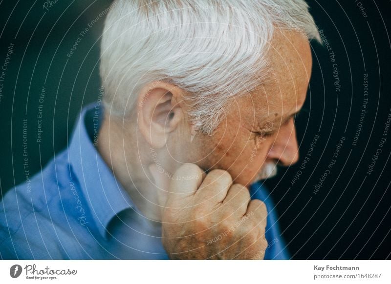 thoughtful old man with white hair Masculine Male senior Man Grandfather Senior citizen Life 1 Human being 60 years and older Shirt White-haired Short-haired