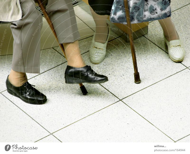 Evening of life. Stock photo. Pensioners Senior citizens Walking stick Walking aid old women Female senior Legs feet communication Retirement Relaxation