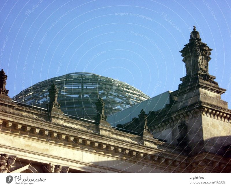 Rich day and night Civil servant Spree Manmade structures Twilight Clouds Building Mirror Architecture Berlin Water Sky Blue Reichstag Stone Orange Glass