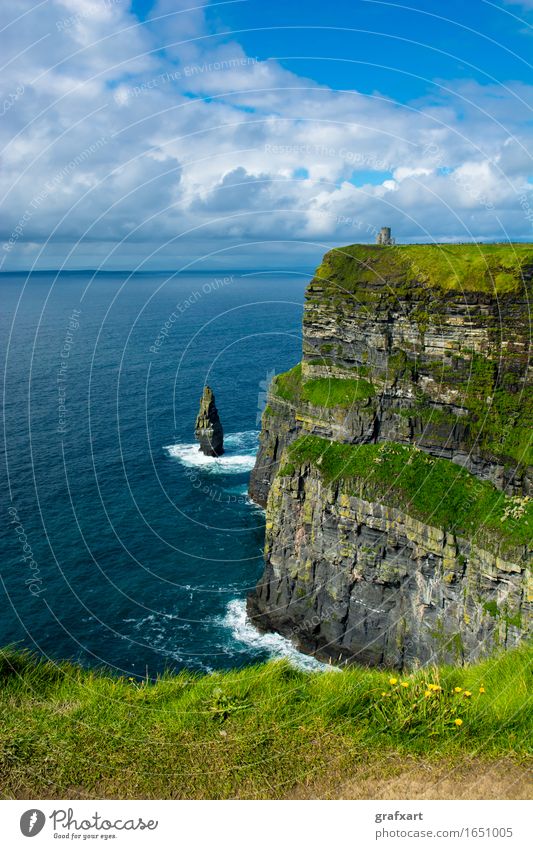 Cliffs of Moher in Ireland Coast Atlantic Ocean Tall Surf Rock galway Risk Dangerous Sky Height Landscape monument Nature Panorama (View) Travel photography Sun