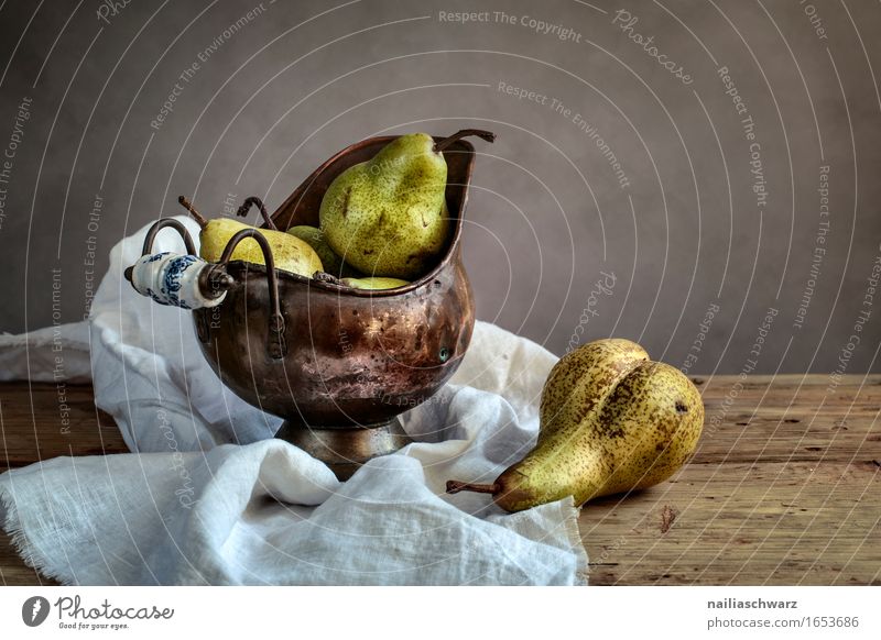 Still life with pears Style Esthetic Retro Brown Green Still Life Pear Blanket Fruit Classic Colour photo Subdued colour Interior shot Studio shot Deserted