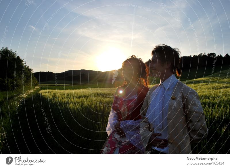 French noble couple in Provence Colour photo Exterior shot Twilight Panorama (View) Looking away Human being Masculine Feminine Young woman Youth (Young adults)