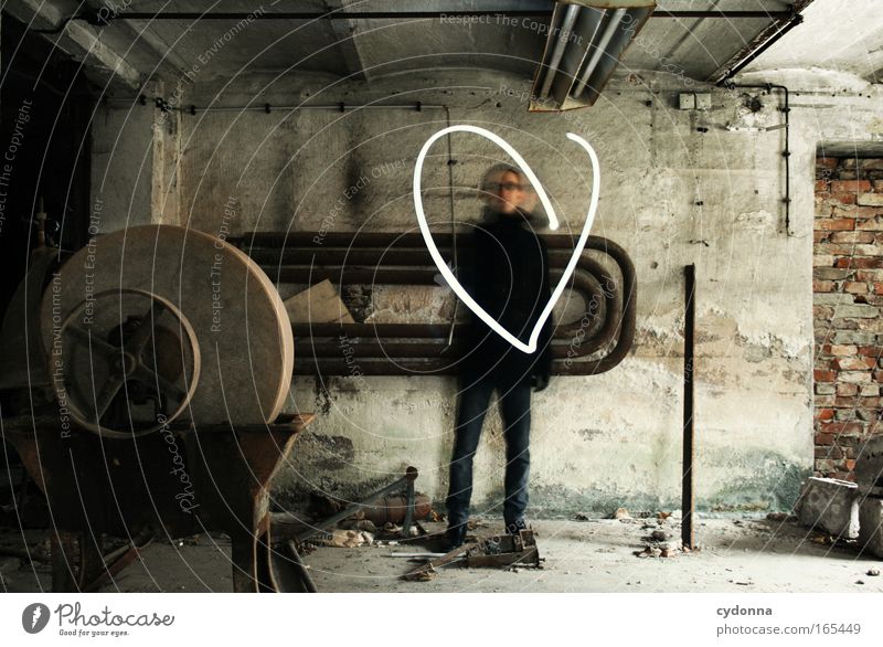 Show love Colour photo Interior shot Copy Space left Day Shadow Contrast Long exposure Central perspective Full-length Looking into the camera Tool Human being
