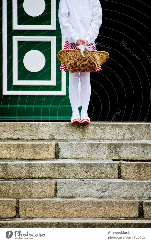 Wedding Sexcerpt II Colour photo Exterior shot Day Front view Forward Feminine Child Girl Infancy Legs 1 Human being 8 - 13 years Stairs Door Stand Wait Honor