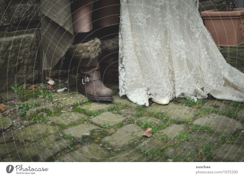 medieval wedding Wedding Matrimony Man Woman Relationship Wedding dress Boots Footwear Legs Autumn Autumnal Cold