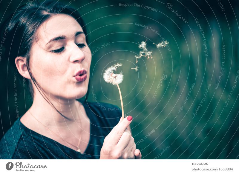 dandelion Lifestyle Human being Feminine Young woman Youth (Young adults) Woman Adults Head Hair and hairstyles Face Mouth Lips Hand 1 Art Environment Nature