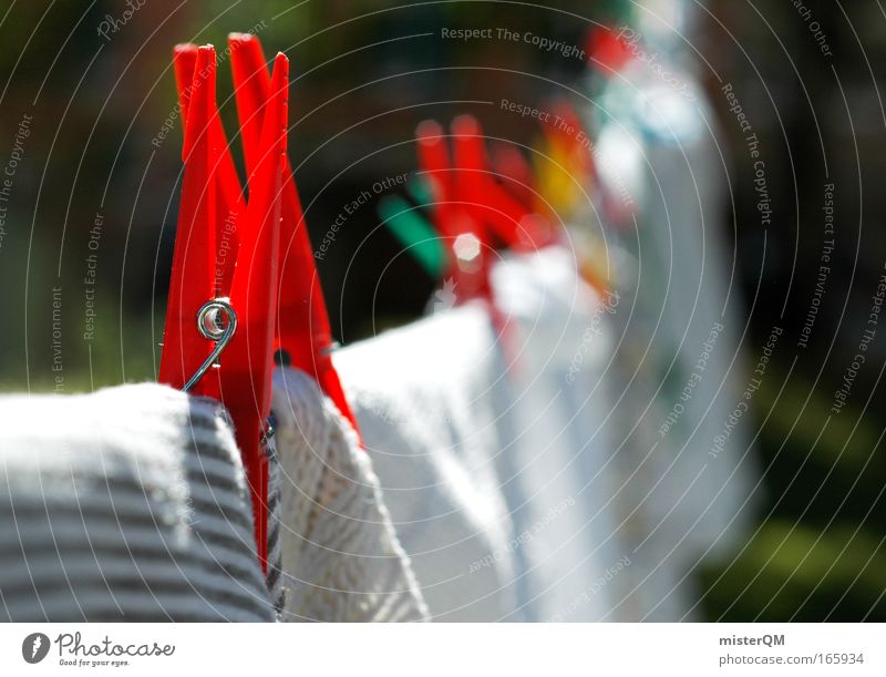 Laundry day. Colour photo Multicoloured Exterior shot Deserted Day Sunlight Shallow depth of field Central perspective Clothing Dry Clothesline Holder