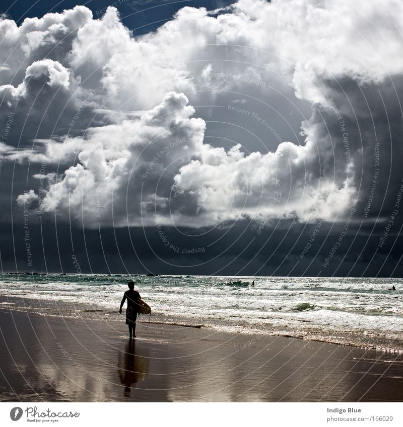 Perfect Storm Colour photo Subdued colour Exterior shot Light (Natural Phenomenon) Beach Human being Environment Nature Landscape Elements Sand Water Sky Clouds