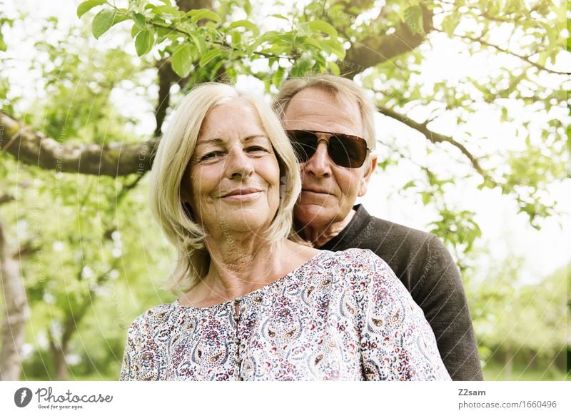 Love is in the air Lifestyle Elegant Style Female senior Woman Male senior Man Couple Partner 60 years and older Senior citizen Nature Landscape Sun Sunlight