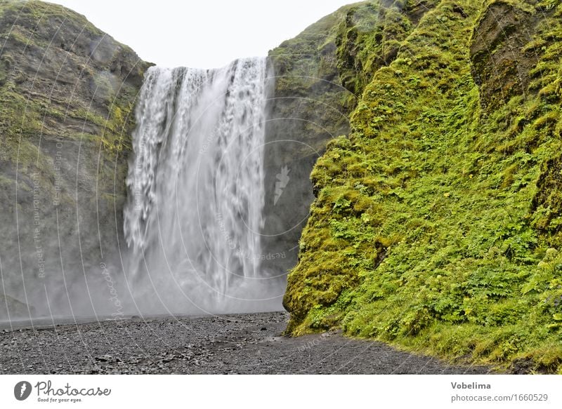 Skogafoss, Iceland Tourism Trip Adventure Far-off places Island Nature Landscape Elements Water Canyon Brook Waterfall Gray Green White Colour photo