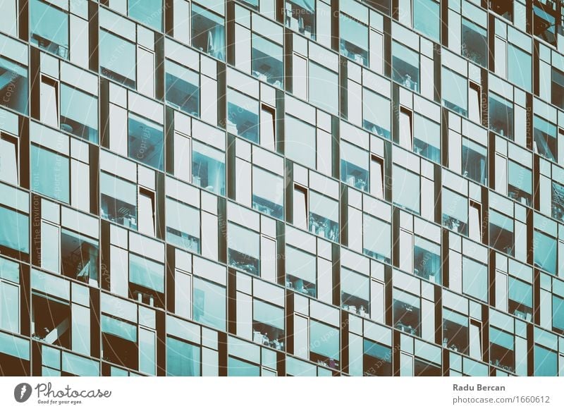 Business Building Windows Abstract Detail Town Downtown High-rise Manmade structures Architecture Facade Glass Blue Black Turquoise White Office building