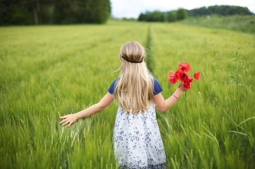 wander the field Human being Feminine Child Girl Infancy 1 3 - 8 years Environment Nature Spring Summer Beautiful weather Plant Flower Poppy Field Discover