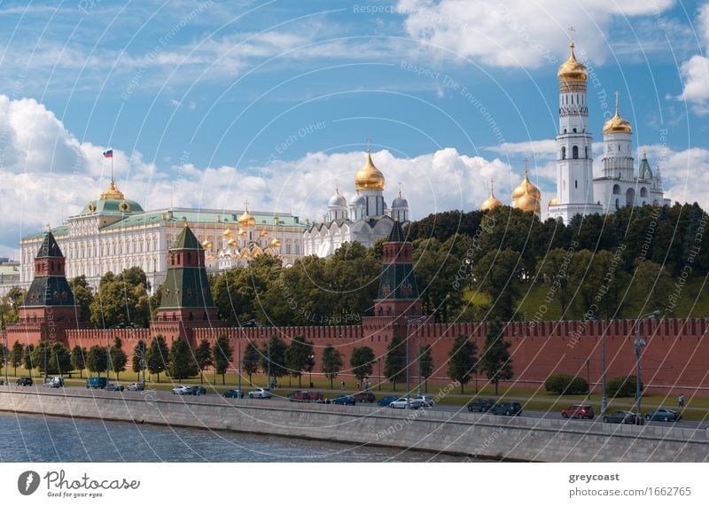 Moscow Kremlin. The Grand Kremlin Palace and waterfront at sunny summer day. Tourism Trip House (Residential Structure) Museum Culture Clouds Summer Garden Park