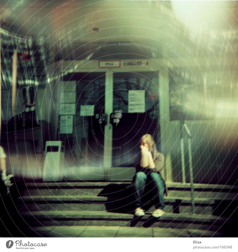rest Subdued colour Exterior shot Experimental Lomography Holga Sunbeam Full-length Looking away University & College student Human being Feminine Young woman
