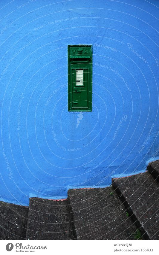 Irish Letterbox. Exterior shot Abstract Deserted Day Deep depth of field Central perspective Village Communicate Mailbox Green Detail Northern Ireland Stairs