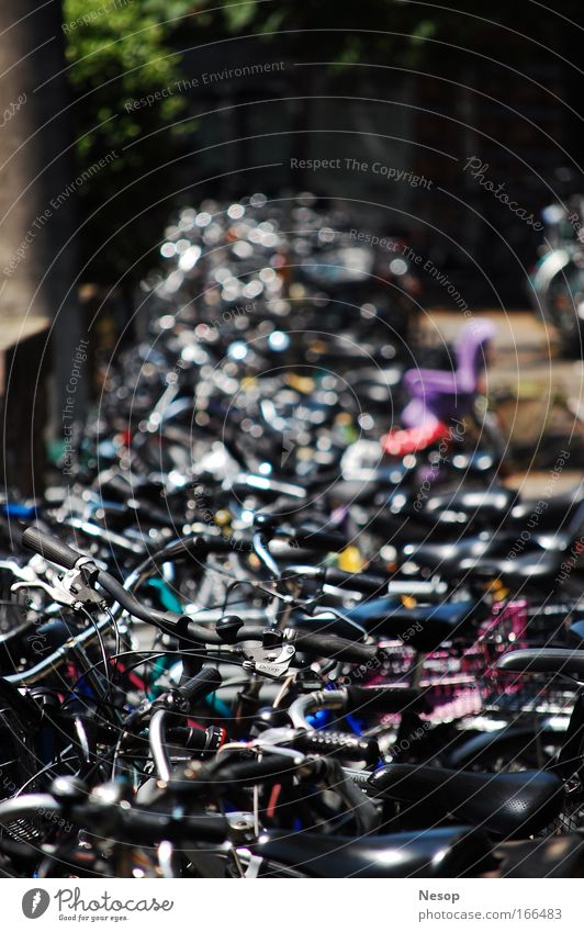 bikes Colour photo Exterior shot Close-up Day Sunlight Blur Shallow depth of field Central perspective Bicycle Beautiful weather Town Deserted Driving Authentic