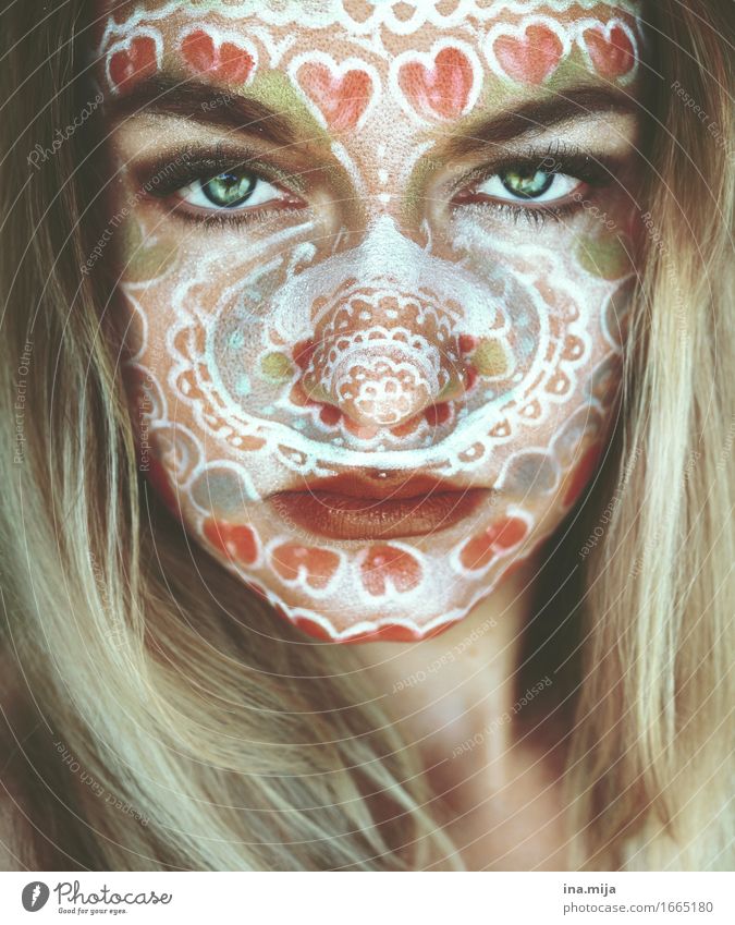 blonde woman with face paint Tattoo not confusable Uniqueness Passion Brave Motive motif Body Modification Family status Vista body jewellery Dye Tattoo colors