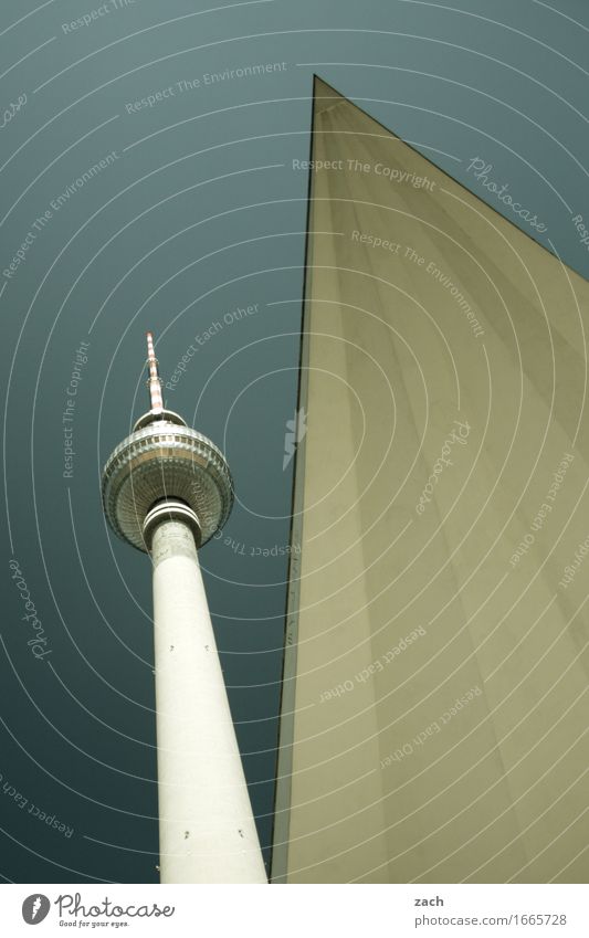subtleties Sky Berlin Town Capital city Downtown Skyline Deserted Tower Tourist Attraction Landmark Television tower Berlin TV Tower Blue Gray Subdued colour
