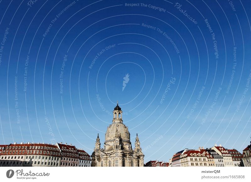 Dresden I Art Painting and drawing (object) Esthetic Frauenkirche Germany Tourist Attraction Skyline Historic Blue sky Renaissance Church Religion and faith