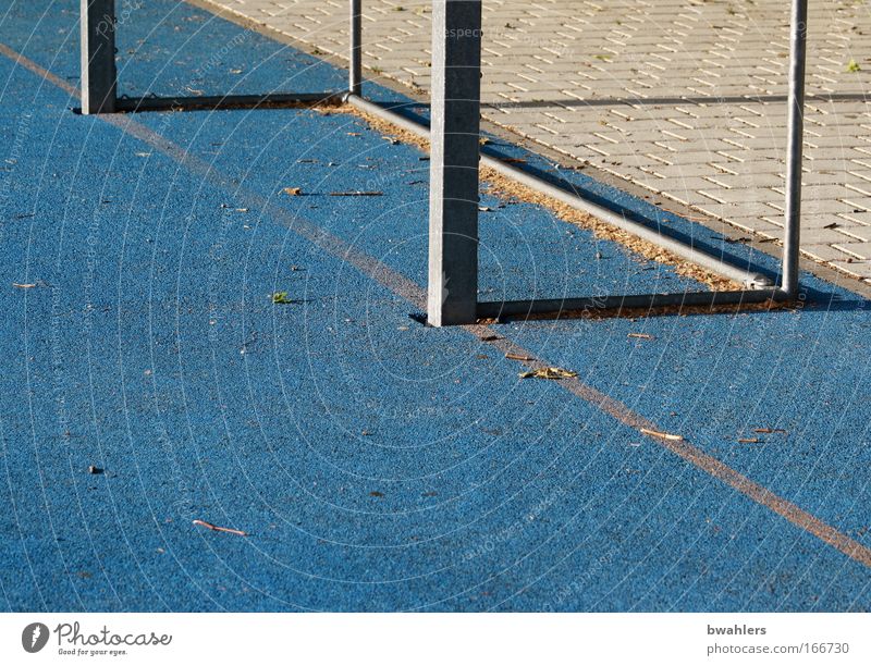 blue is also beautiful... Colour photo Exterior shot Detail Abstract Deserted Shadow Ball sports Soccer Soccer Goal Football pitch Blue Empty Day