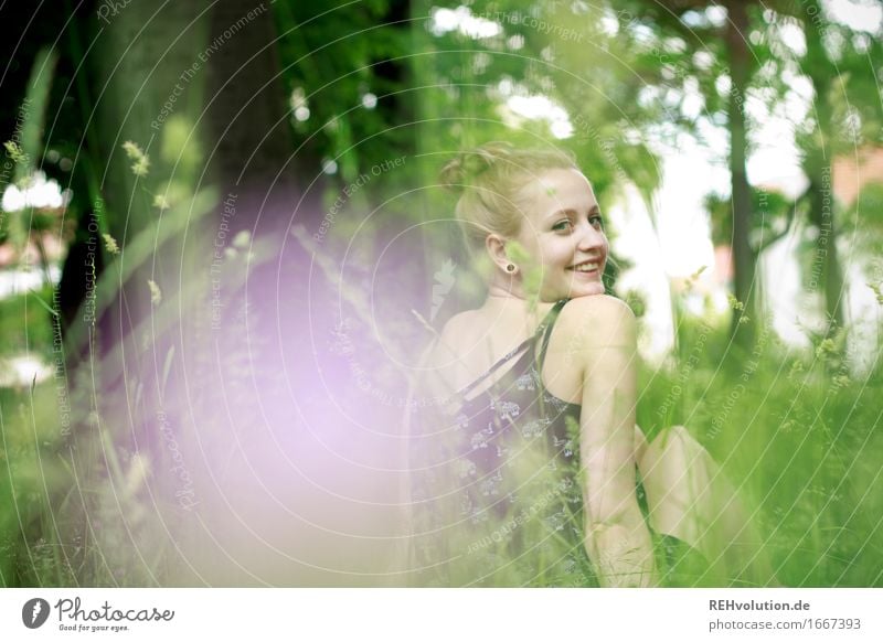 Alexa in the meadow. Human being Feminine Young woman Youth (Young adults) Face 1 18 - 30 years Adults Environment Nature Flower Grass Garden Park Meadow