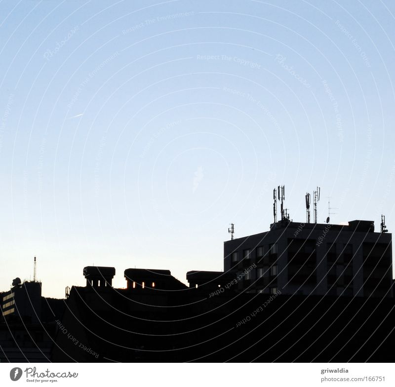 radio antennas Colour photo Exterior shot Copy Space top Twilight Silhouette Sunrise Sunset Back-light Town Skyline House (Residential Structure) High-rise