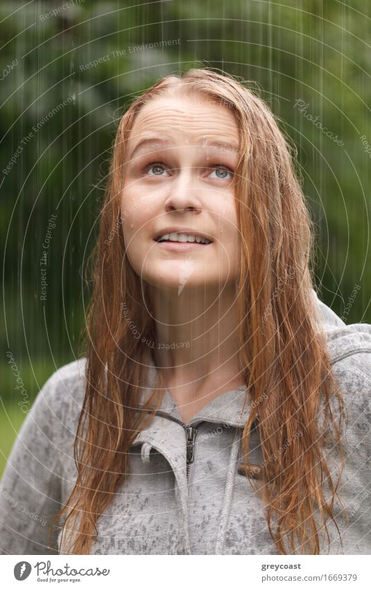 Girl enjoying rain in the park. Lifestyle Joy Happy pretty Face Freedom Summer Human being Young woman Youth (Young adults) Woman Adults 1 18 - 30 years Nature