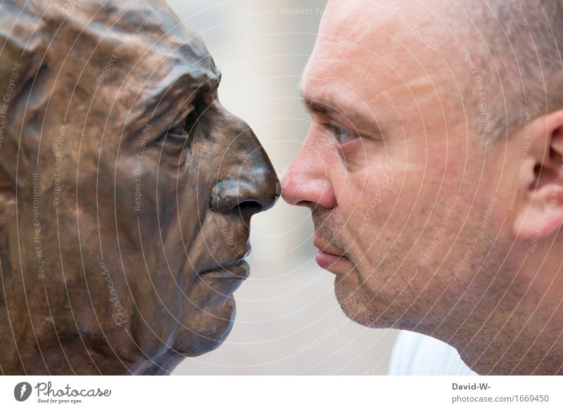 greeting on the nose Human being Masculine Man Adults Life Head Eyes Nose 1 2 Art Artist Exhibition Work of art Sculpture Stage play Actor Observe Touch Looking