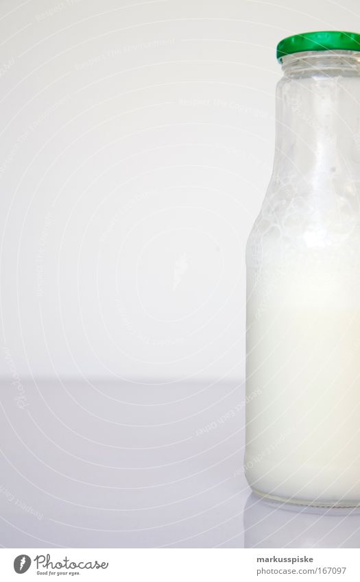 milk bottle Subdued colour Studio shot Deserted Copy Space left Day Deep depth of field Long shot Food Dairy Products Nutrition Organic produce Beverage