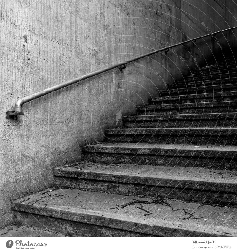 Steps² Black & white photo Exterior shot Detail Deserted Copy Space left Day Shadow Contrast Wall (barrier) Wall (building) Stairs Sadness Fear Banister