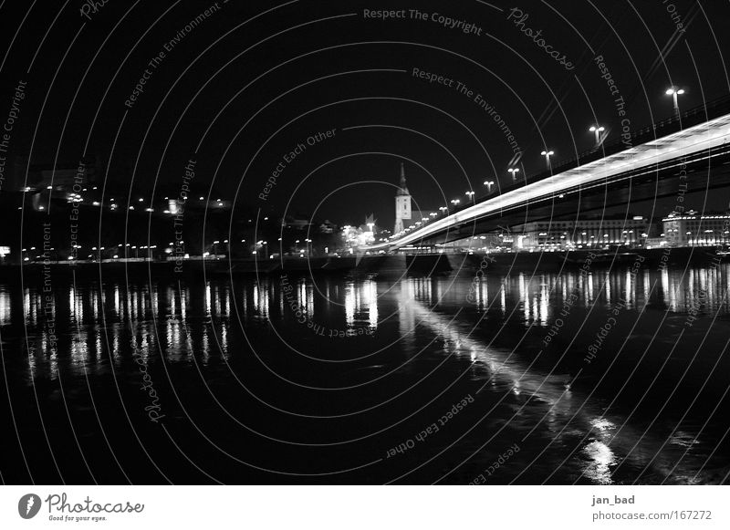 the bridge Black & white photo Exterior shot Night Central perspective Town High-rise Bridge Movement Creativity Moody