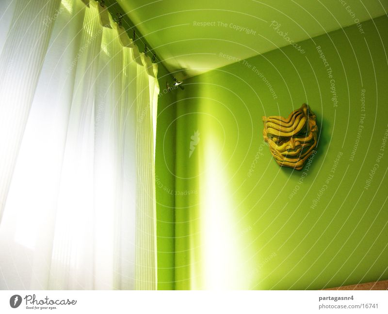 Green wall with mask Room Window Native Americans Light Curtain Living or residing Mask