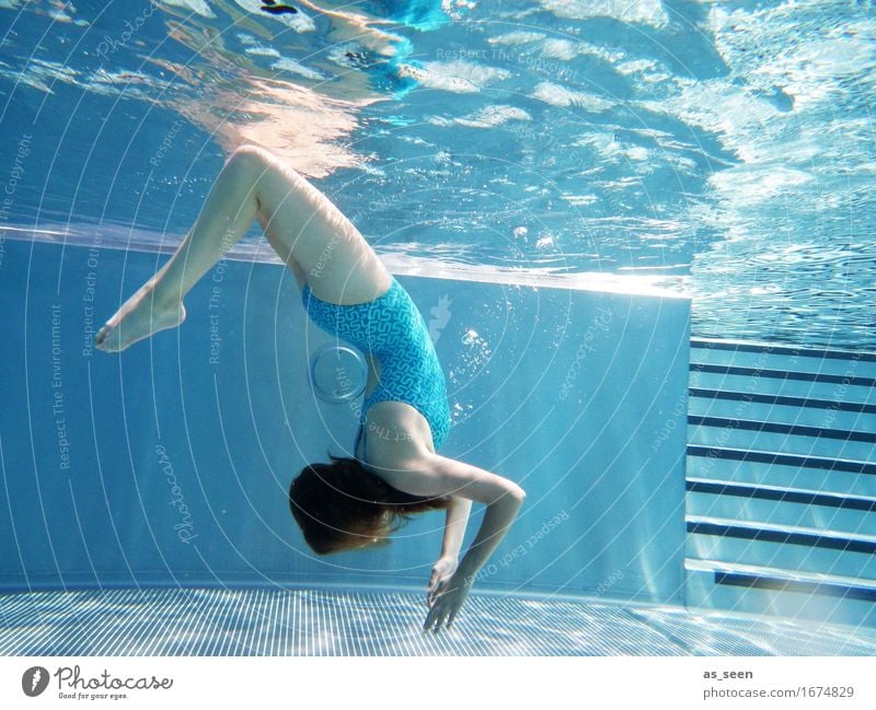 blue balance Elegant Wellness Life Harmonious Senses Swimming pool Swimming & Bathing Summer vacation Feminine Youth (Young adults) Body 1 Human being Air Water